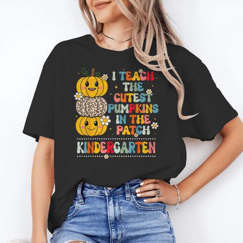 I Teach The Cutest Pumpkins Kindergarten Teacher Halloween Women's T-Shirt - teacherstshirts.com AU