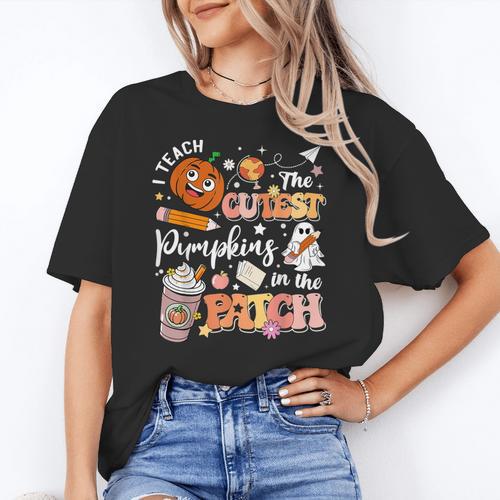 I Teach The Cutest Pumpkins In The Patch Halloween Teacher Women's T-Shirt - teacherstshirts.com CA