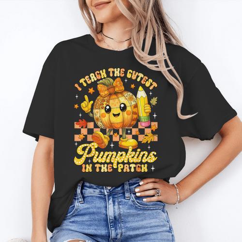 I Teach The Cutest Pumpkins In The Patch Teacher Halloween Women's T-Shirt - teacherstshirts.com CA