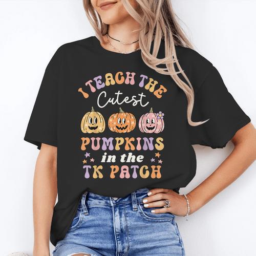 I Teach The Cutest Pumpkins In The TK Patch TK Teacher Fall Women's T-Shirt - teacherstshirts.com