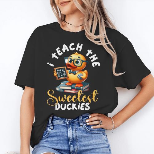 I Teach The Sweetest Duckies Teacher Rubber Duck Teaching Women's T-Shirt - teacherstshirts.com UK