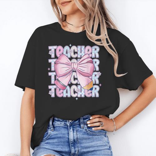 Teacher Bow Pencil Flowers Teacher Back To School Women's T-Shirt - teacherstshirts.com AU
