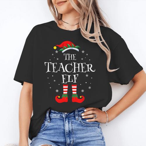 The Teacher Elf Christmas Family Matching Group Xmas Women's T-Shirt - teacherstshirts.com UK
