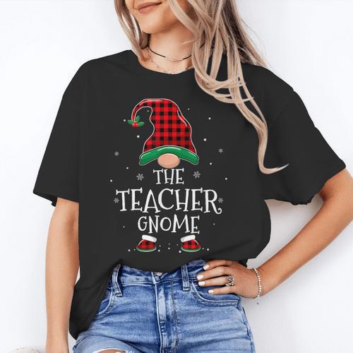 Teacher Gnome Xmas Family Matching Plaid Christmas Gnomes Women's T-Shirt - teacherstshirts.com UK