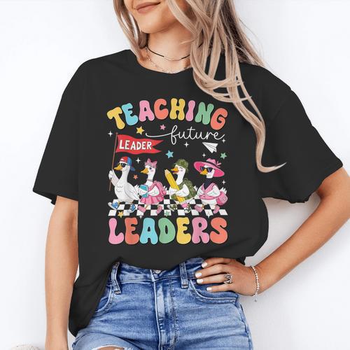 Teaching Future Leaders Groovy Teacher Back To School Women's T-Shirt - teacherstshirts.com AU