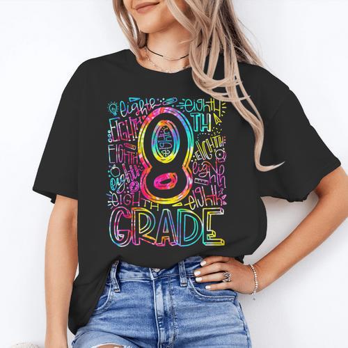 Tie Dye 8th Grade Typography Team Eighth Grade Teacher Women's T-Shirt - teacherstshirts.com