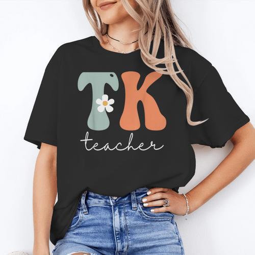 TK Teacher Retro Groovy Vintage Happy First Day Of School Women's T-Shirt - teacherstshirts.com