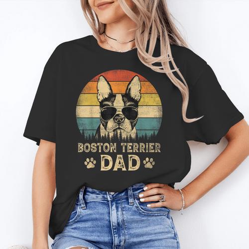 Vintage Boston Terrier Dad Dog Lovers Father's Day Tee Women's T-Shirt - Bostonterriersmerch.com
