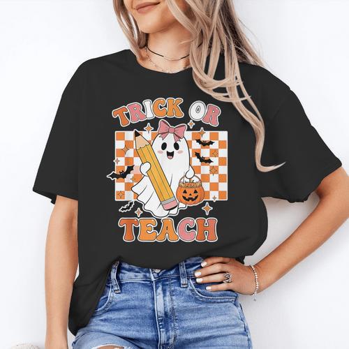 Vintage Teacher Shirt Women Trick Or Teach Halloween Women's T-Shirt - teacherstshirts.com