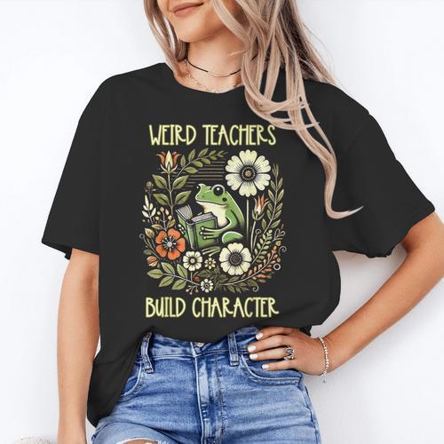 Weird Teachers Build Character Frog Reading Book Librarian Women's T-Shirt - teacherstshirts.com UK