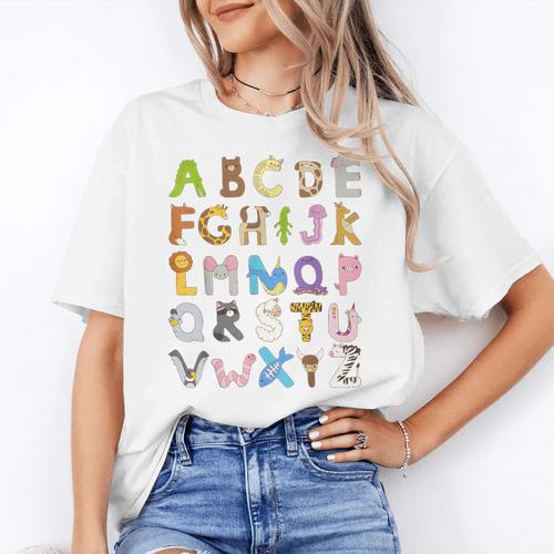ABC Animals Alphabet Graphic Boys Girls Kindergarten Teacher Women's T-Shirt - teacherstshirts.com UK