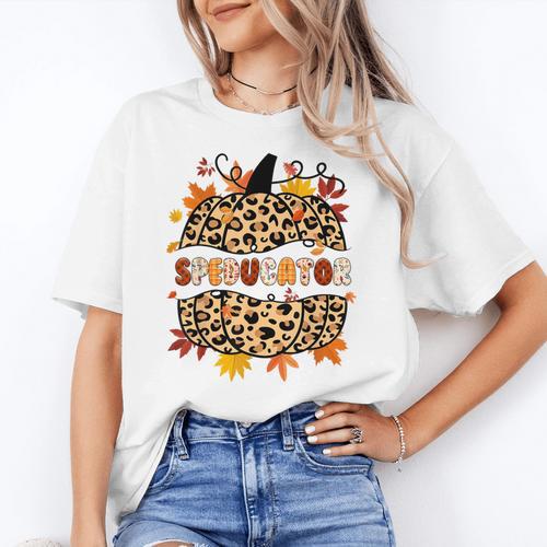 Autumn Fall SPED ED Teacher Thankful Grateful Pumpkin Retro Women's T-Shirt - teacherstshirts.com AU