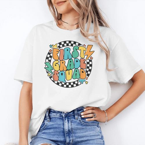 Back To School Groovy Teacher 1st First Grade Crew Squad Women's T-Shirt - teacherstshirts.com UK