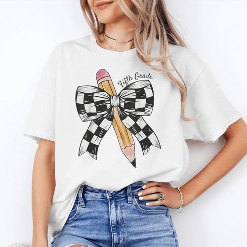Back To School Hello Fifth Grade Teacher Coquette Pencil Bow Women's T-Shirt - teacherstshirts.com AU