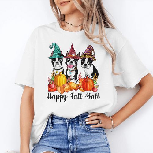 Boston Terrier Dog Lover Fall Ya'Ll Halloween Costume Men Women Women's T-Shirt - Bostonterriersmerch.com