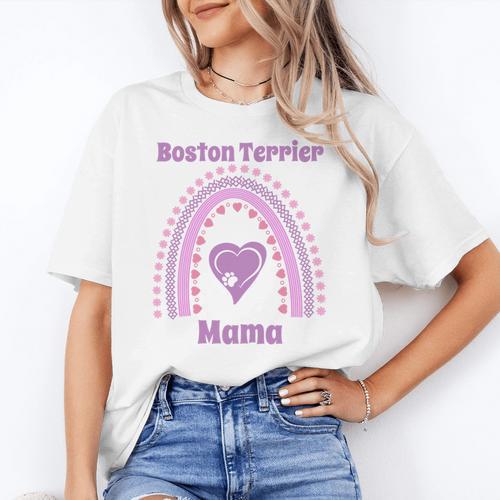 Boston Terrier Mama Cute Rainbow Paw Heart Shape Women's T-Shirt - Bostonterriersmerch.com UK