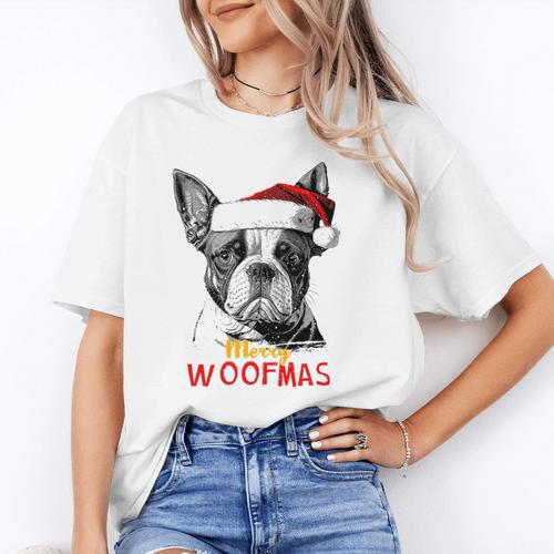 Boston Terrier Santa Claus Hat Merry Christmas Dog X-Mas Women's T-Shirt - Bostonterriersmerch.com