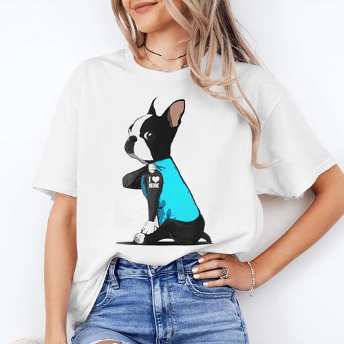 Boston Terrier Tattoos I Love Mom Women's T-Shirt - Bostonterriersmerch.com