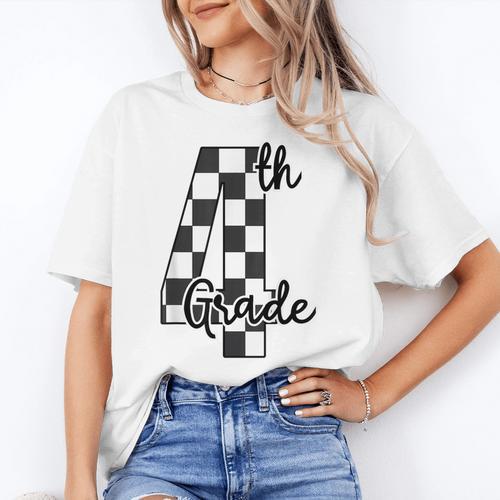 Checkered Fourth Grade Back To School Teachers Students Women's T-Shirt - teacherstshirts.com CA