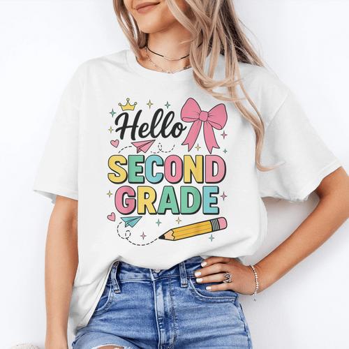 Cute Hello Second Grade Back To School Coquette Teacher Girl Women's T-Shirt - teacherstshirts.com AU