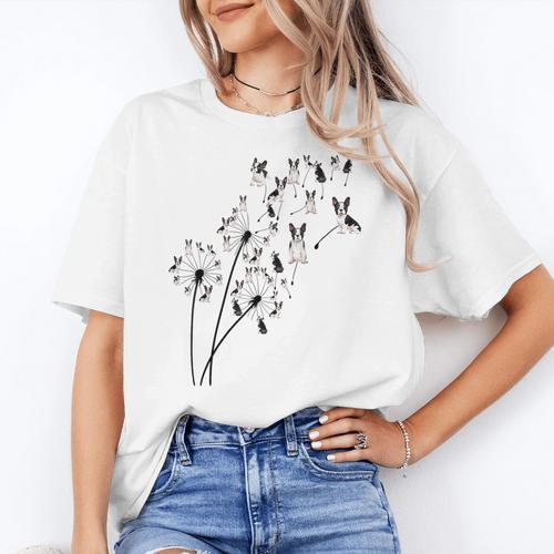 Dandelion Boston Terrier Flower Floral Bostie Tree Women's T-Shirt - Bostonterriersmerch.com UK