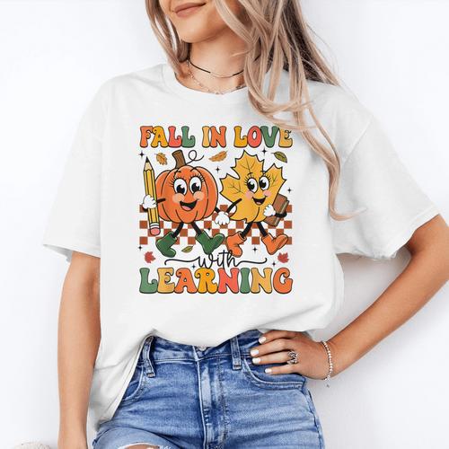 Fall In Love With Learning Thanksgiving Teacher Student Women's T-Shirt - teacherstshirts.com UK