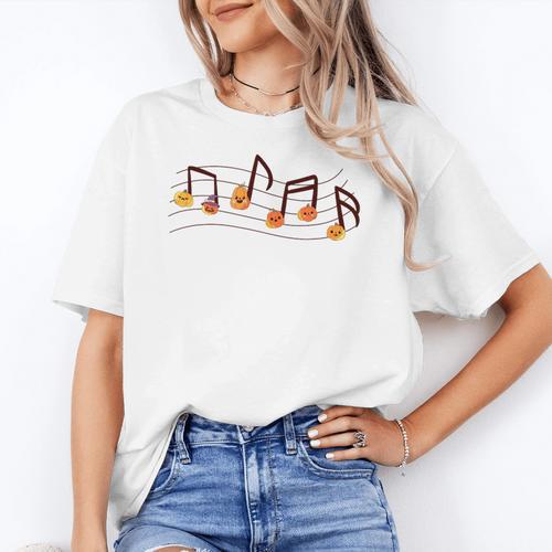 Fall Music Teacher Halloween Pumpkin Music Note Fall Teacher Women's T-Shirt - teacherstshirts.com