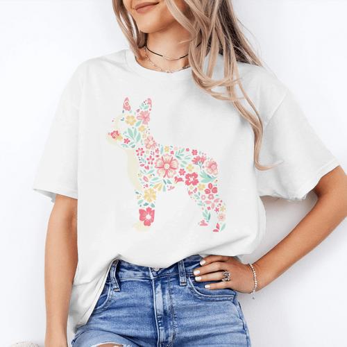 Floral FLower Boston Terrier Mom Grandma Women's T-Shirt - Bostonterriersmerch.com