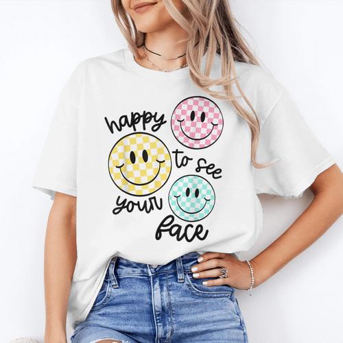 Happy To See Your Face Smile Face Teacher Back To School Women's T-Shirt - teacherstshirts.com AU