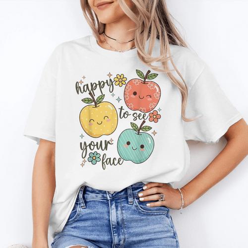 Happy To See Your Face Teacher Apple Women's T-Shirt - teacherstshirts.com UK