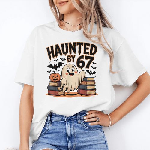 Haunted By 67 Teacher Ghost Pumpkin Halloween Costum Women's T-Shirt - teacherstshirts.com AU