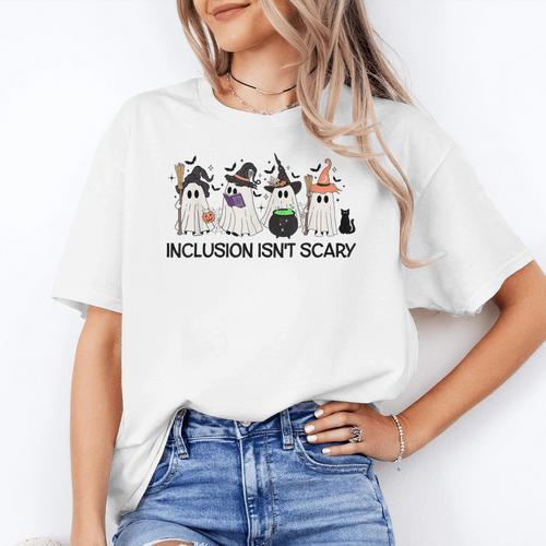Inclusion Isn't Scary Boo Ghost Halloween Sped Teacher Women's T-Shirt - teacherstshirts.com AU