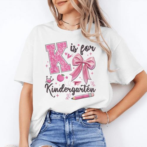 K Is For Kindergarten Teacher Coquette Bow Back To School Women's T-Shirt - teacherstshirts.com