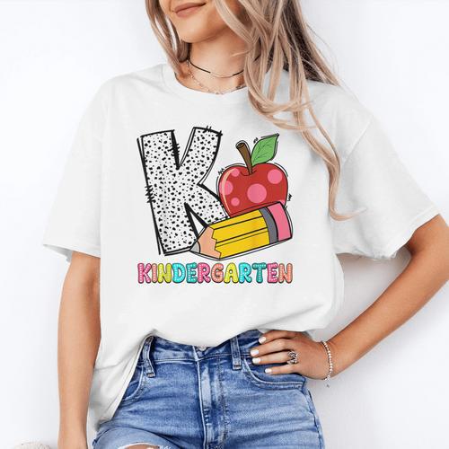K Is For Kindergarten Teacher Pencil Apple Back To School Women's T-Shirt - teacherstshirts.com