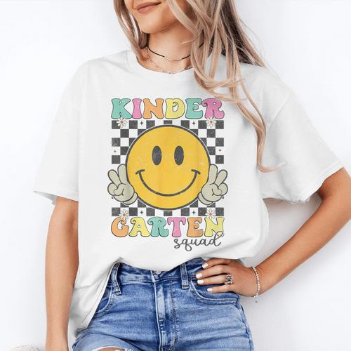 Kindergarten Squad Smile Face Teachers Kids Back To School Women's T-Shirt - teacherstshirts.com AU