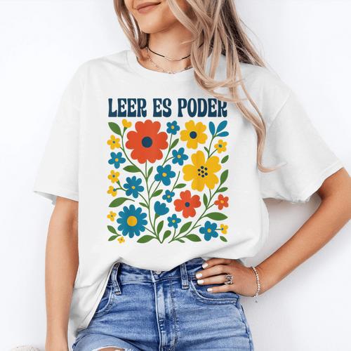 Leer Es Poder Cute Floral Boho Spanish Teacher Reading Women's T-Shirt - teacherstshirts.com