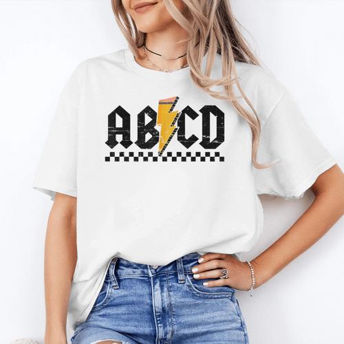Lightning Pencil Rock'n Roll ABCD Teacher Back To School Kid Women's T-Shirt - teacherstshirts.com