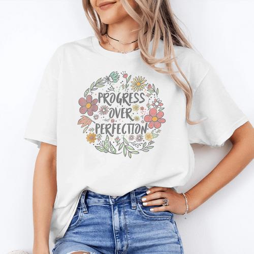 Motivational Progress Over Perfection Back To School Teacher Women's T-Shirt - teacherstshirts.com AU
