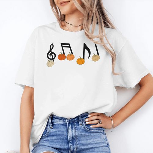 Music Notes Pumpkin Music Teacher Musician Fall Halloween Men Women Kids Women's T-Shirt - teacherstshirts.com