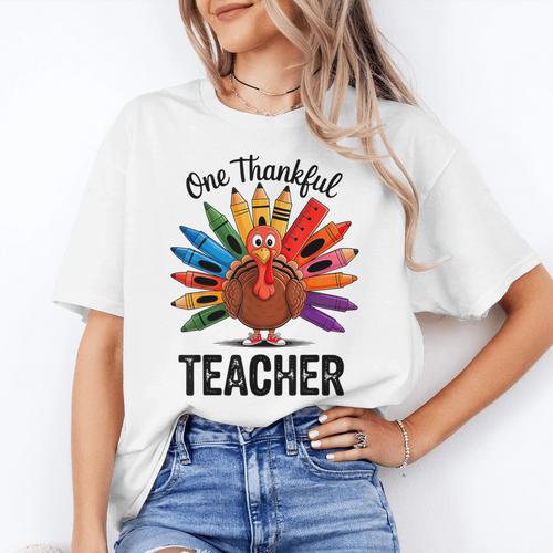 One Thankful Teacher Thanksgiving TurkeyCute Pencil Women's T-Shirt - teacherstshirts.com