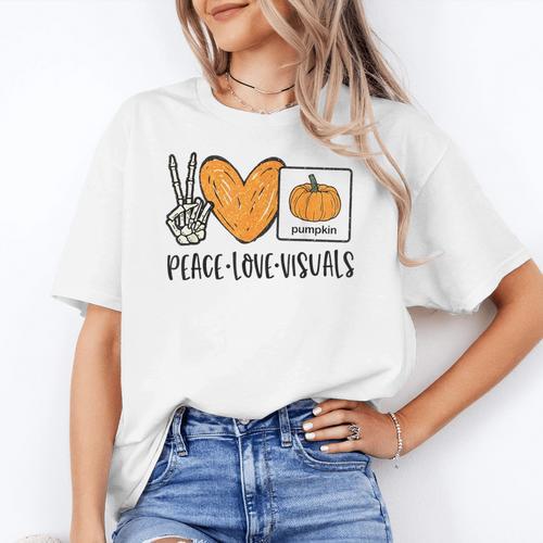 Peace Love Visuals Sped Teacher Pumpkin Skeleton Halloween Women's T-Shirt - teacherstshirts.com AU