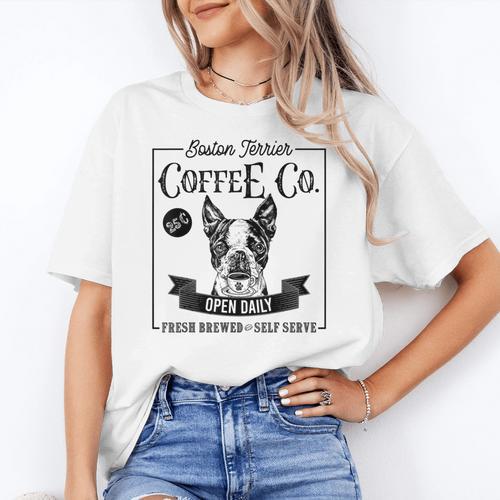 Retro Boston Terrier Coffee Dog Mom Coffee Lover Women's T-Shirt - Bostonterriersmerch.com
