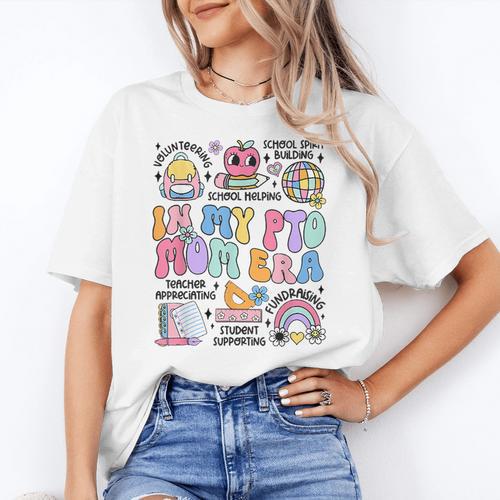 Retro In My PTO Mom Era Parent Organization Team Teacher Women's T-Shirt - teacherstshirts.com CA