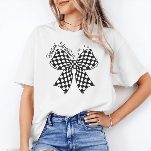 Retro Special Education Squad Coquette Bow SPED Teacher Women's T-Shirt - teacherstshirts.com