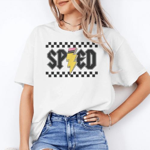Retro SPED Teacher Pencil Lightning Bolt Back To School Women's T-Shirt - teacherstshirts.com
