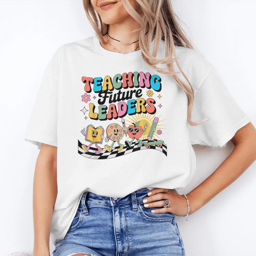 Retro Teaching Future Leaders Groovy Teacher Back To School Women's T-Shirt - teacherstshirts.com AU