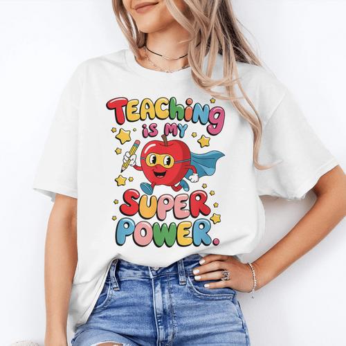 Retro Teaching Is My Superpower Apple Teacher Appreciation Women's T-Shirt - teacherstshirts.com AU
