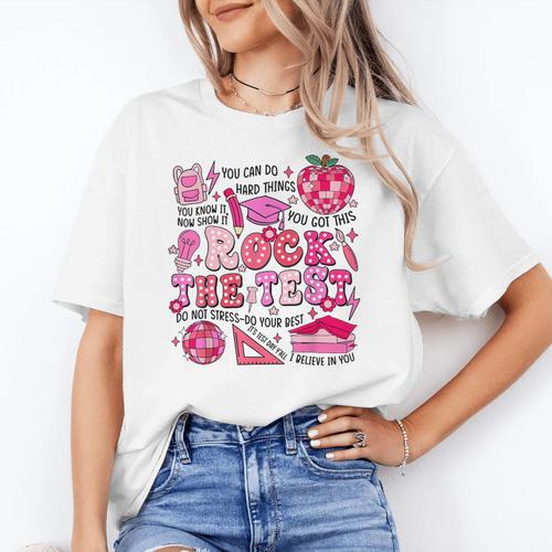 Rock The Test Testing Day Don't Stress Do Your Best Teacher For Men Women Girls Kids Women's T-Shirt - teacherstshirts.com UK