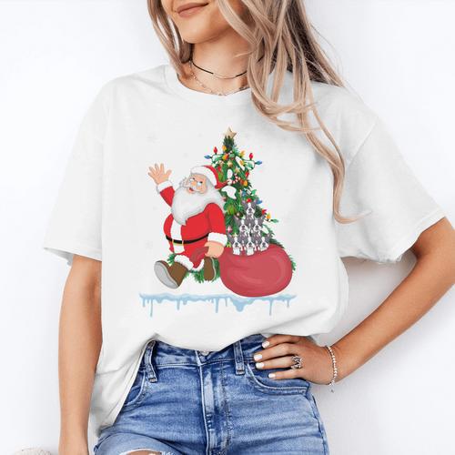 Santa Ugly Christmas Tree Lights Boston Terrier Dog Lover Women's T-Shirt - Bostonterriersmerch.com