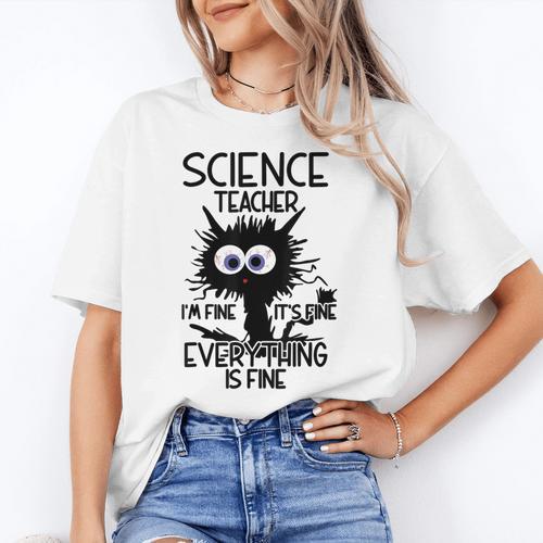 Science Teacher Appreciation Merch -Adults -Youth Grey Classic Fit Modern Science Theme Cartoon Women's T-Shirt - teacherstshirts.com